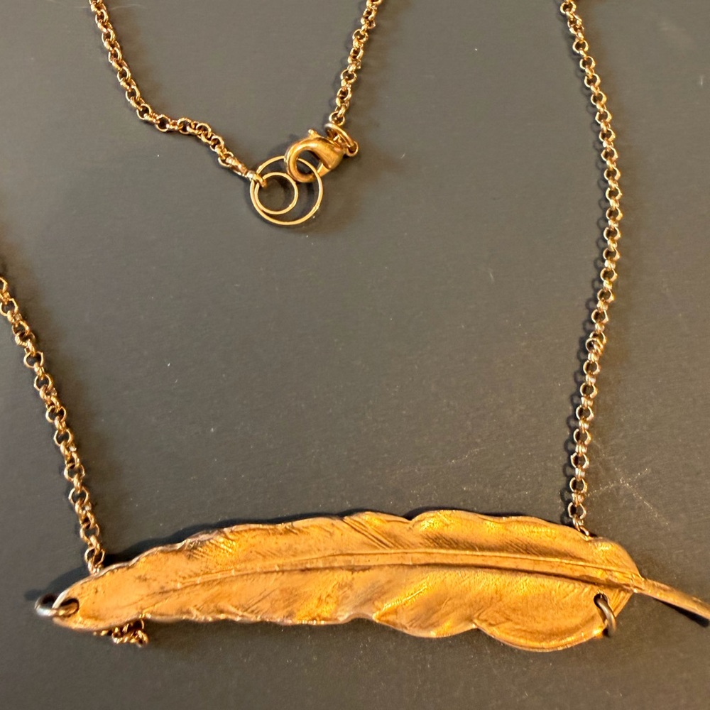 Gold Feather Pendant Necklace - Picture 4 of 9
